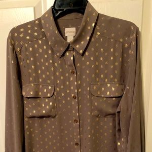 Chico’s Pretty Blouse! Soft Beige with Gold Accents
